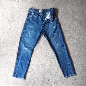 Distressed Straight Leg Jeans
